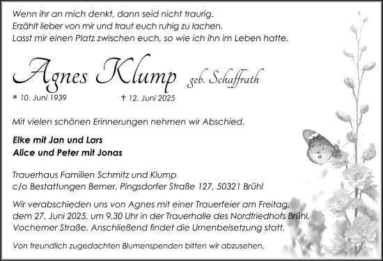 Anzeige von Agnes Klump von  Schlossbote/Werbekurier 
