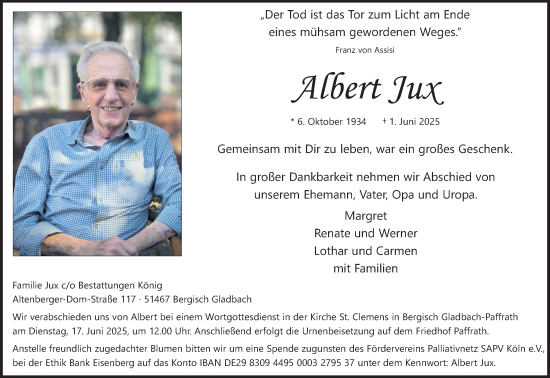 Anzeige von Albert Jux von Kölner Stadt-Anzeiger / Kölnische Rundschau / Express