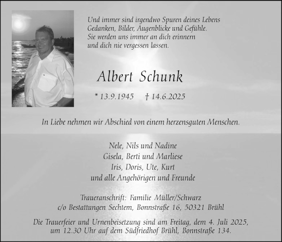 Anzeige von Albert Schunk von  Schlossbote/Werbekurier 