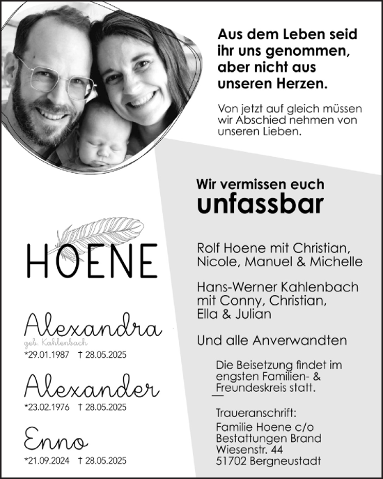 Anzeige von Alexander Hoene von  Anzeigen Echo 