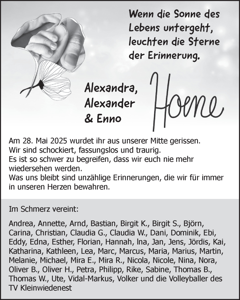  Traueranzeige für Alexander Hoene vom 06.06.2025 aus  Anzeigen Echo 