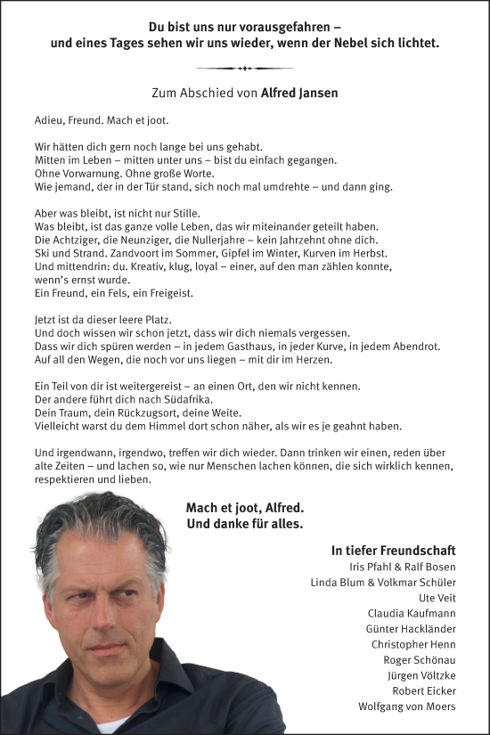 Anzeige von Alfred Jansen von Kölner Stadt-Anzeiger / Kölnische Rundschau / Express