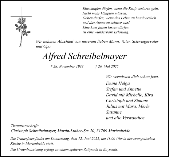 Anzeige von Alfred Schreibelmayer von  Anzeigen Echo 