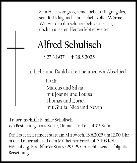 Anzeige von Alfred Schulisch von  EXPRESS - Die Woche 