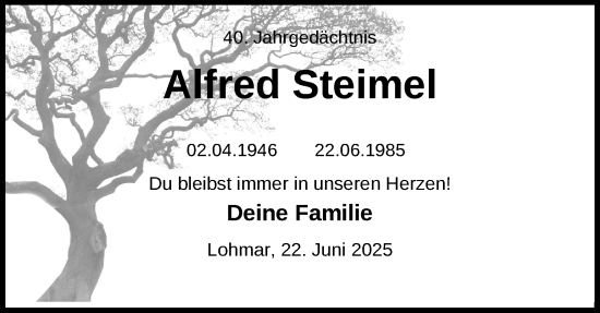 Anzeige von Alfred Steimel von Kölner Stadt-Anzeiger / Kölnische Rundschau / Express