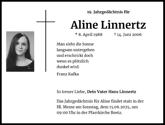 Anzeige von Aline Linnertz von Kölner Stadt-Anzeiger / Kölnische Rundschau / Express