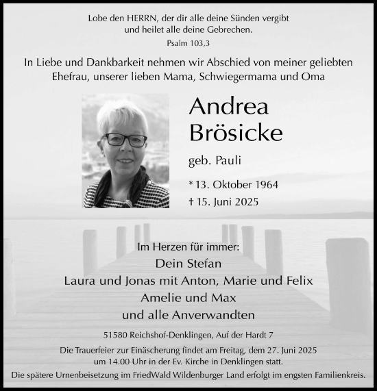Anzeige von Andrea Brösicke von  Anzeigen Echo  Lokalanzeiger 
