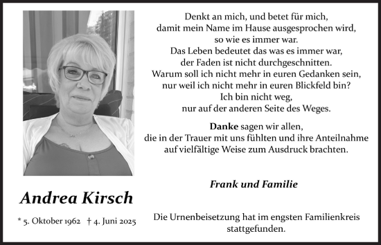 Anzeige von Andrea Kirsch von  Werbepost 