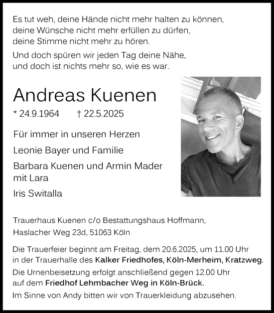 Anzeige von Andreas Kuenen von Kölner Stadt-Anzeiger / Kölnische Rundschau / Express