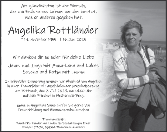 Anzeige von Angelika Rottlander von  Blickpunkt Euskirchen 