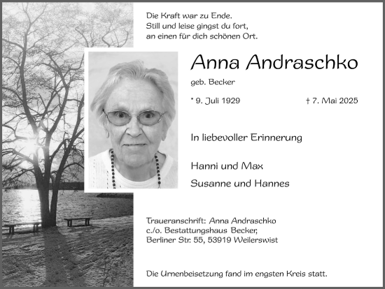 Anzeige von Anna Andraschko von  Schlossbote/Werbekurier 