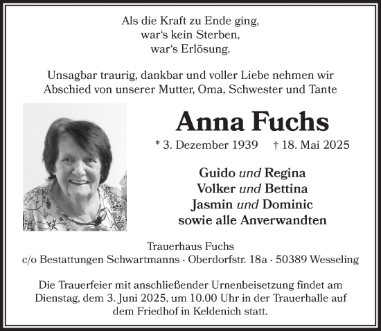Anzeige von Anna Fuchs von  Schlossbote/Werbekurier 