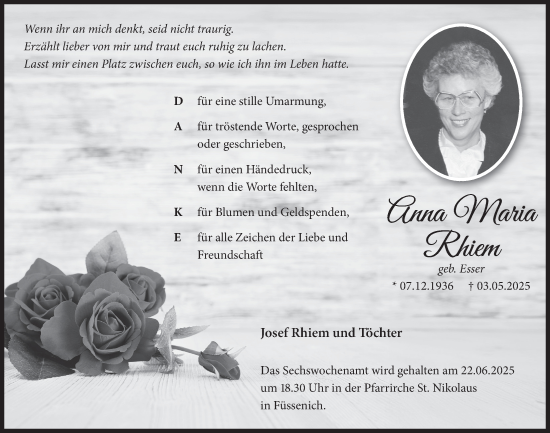 Anzeige von Anna Maria Rhiem von  Blickpunkt Euskirchen 