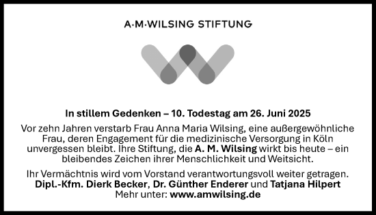 Anzeige von Anna Maria Wilsing von Kölner Stadt-Anzeiger / Kölnische Rundschau / Express