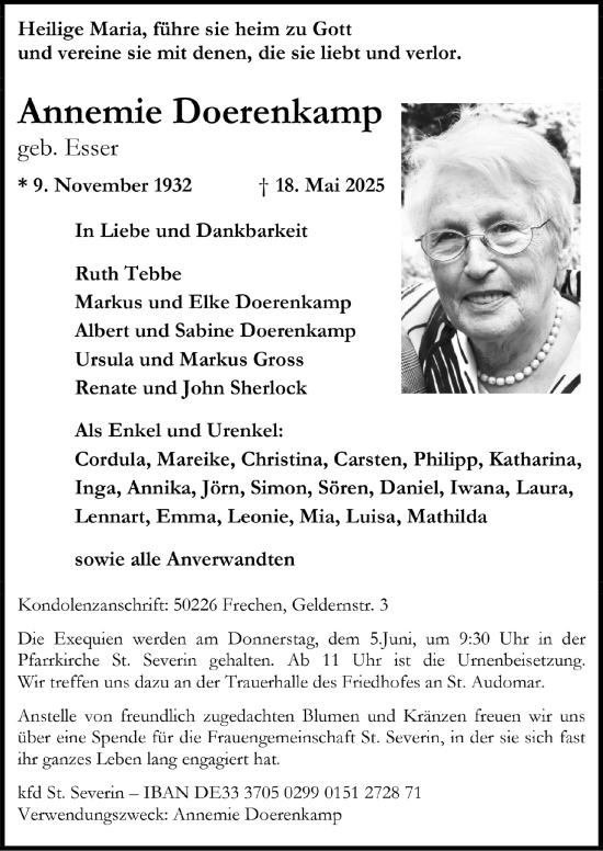 Anzeige von Annemie Doerenkamp von  Wochenende 