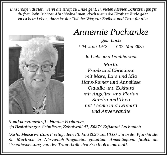 Anzeige von Annemie Pochanke von  Werbepost 
