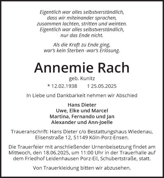 Anzeige von Annemie Rach von  EXPRESS - Die Woche 