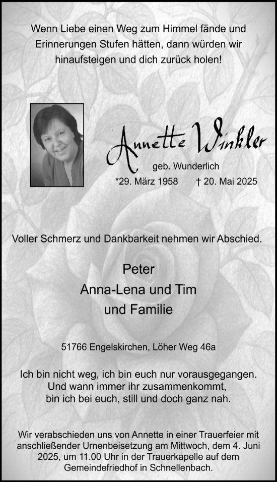 Anzeige von Annette Winkler von  Anzeigen Echo 