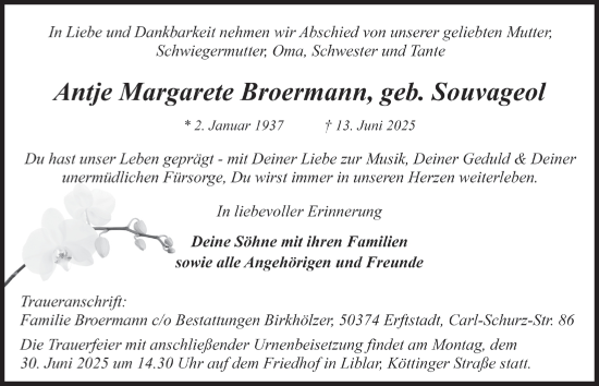 Anzeige von Antje Margarete Broermann von  Werbepost 