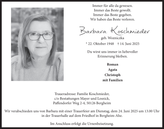 Anzeige von Barbara Koschmieder von  Werbepost 