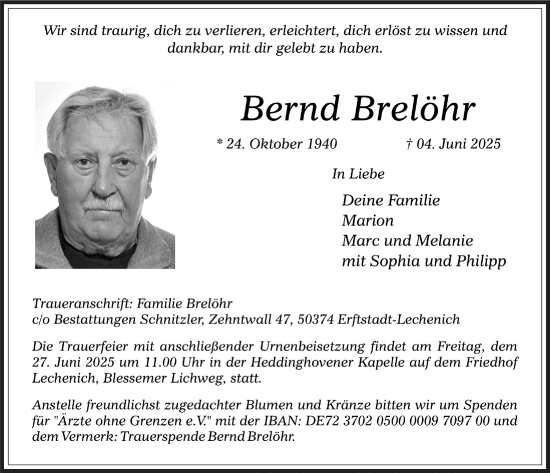 Anzeige von Bernd Brelöhr von  Werbepost 