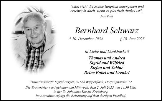 Anzeige von Bernhard Schwarz von Kölner Stadt-Anzeiger / Kölnische Rundschau / Express