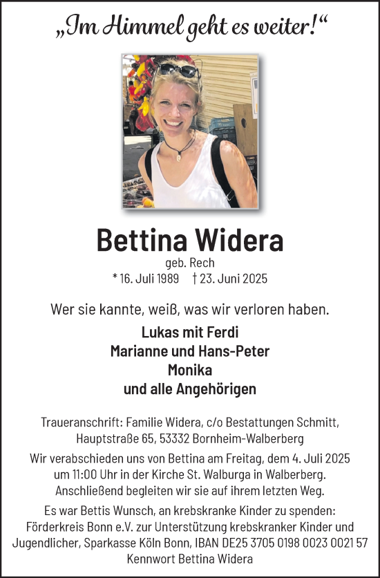 Anzeige von Bettina Widera von  Schaufenster/Blickpunkt 