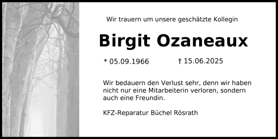 Anzeige von Birgit Ozaneaux von Kölner Stadt-Anzeiger / Kölnische Rundschau / Express