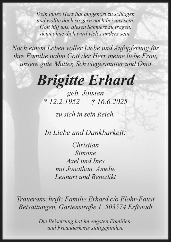 Anzeige von Brigitte Erhard von  Werbepost 