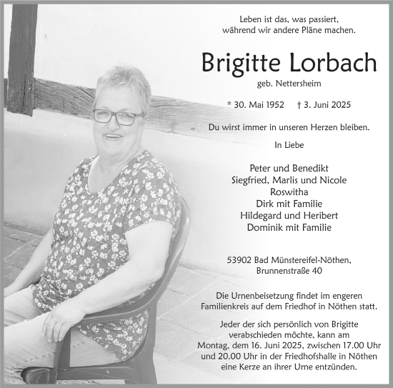 Anzeige von Brigitte Lorbach von  Blickpunkt Euskirchen 