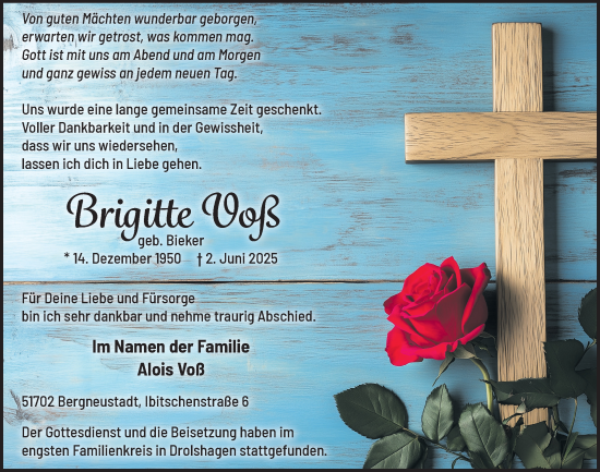 Anzeige von Brigitte Voß von  Anzeigen Echo 