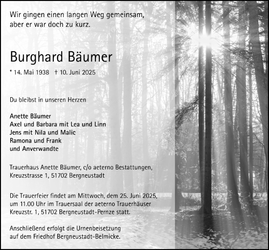 Anzeige von Burghard Bäumer von  Anzeigen Echo 