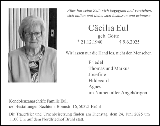 Anzeige von Cäcilia Eul von  Schlossbote/Werbekurier 
