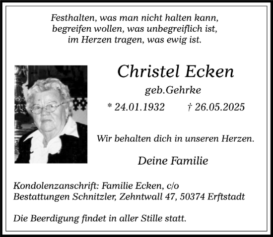 Anzeige von Christel Ecken von  Werbepost 