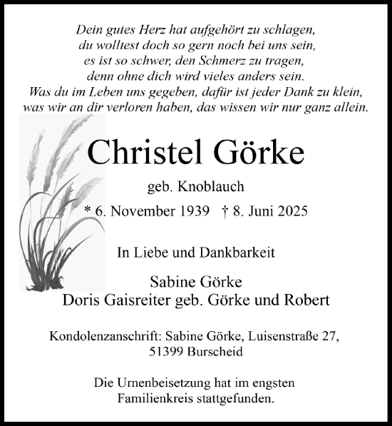 Anzeige von Christel Görke von  Lokale Informationen 