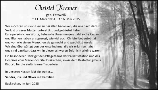 Anzeige von Christel Kremer von  Blickpunkt Euskirchen 