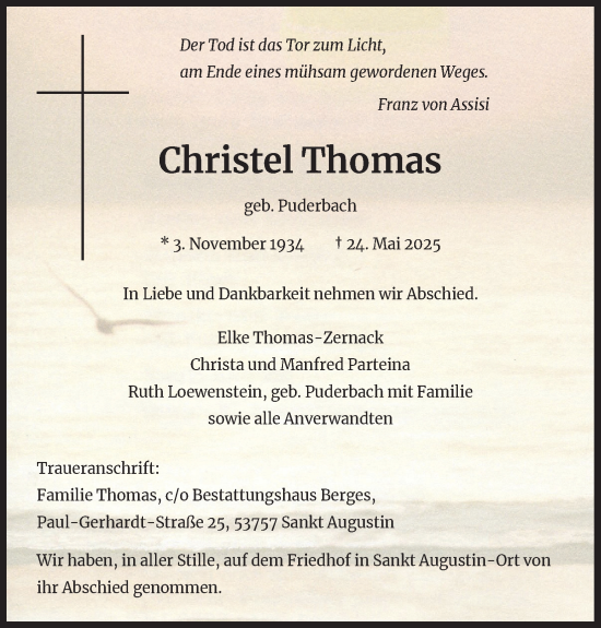 Anzeige von Christel Thomas von Kölner Stadt-Anzeiger / Kölnische Rundschau / Express