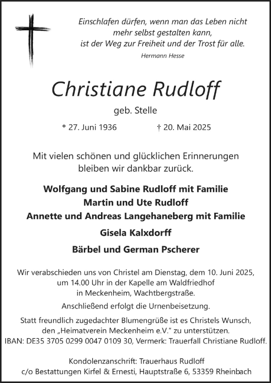 Anzeige von Christiane Rudloff von  Schaufenster/Blickpunkt 