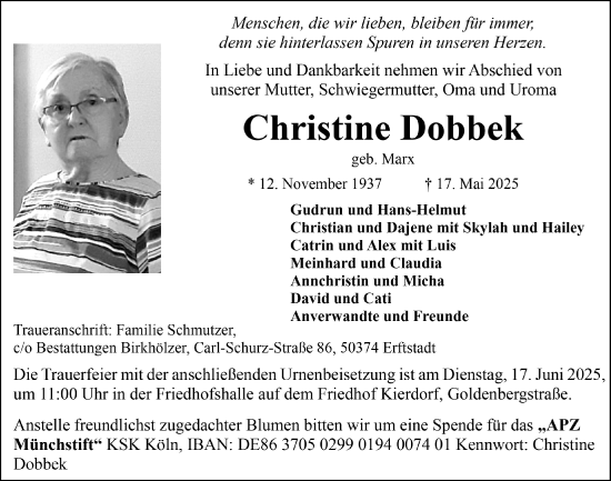 Anzeige von Christine Dobbek von  Werbepost 