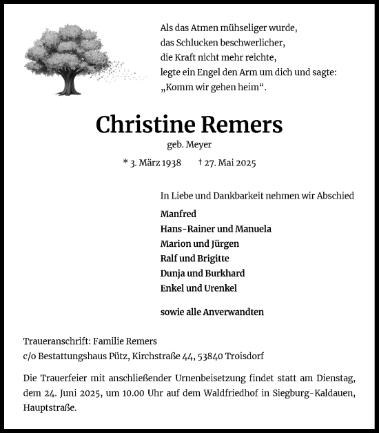 Anzeige von Christine Remers von Kölner Stadt-Anzeiger / Kölnische Rundschau / Express
