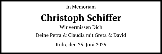 Anzeige von Christoph Schiffer von Kölner Stadt-Anzeiger / Kölnische Rundschau / Express