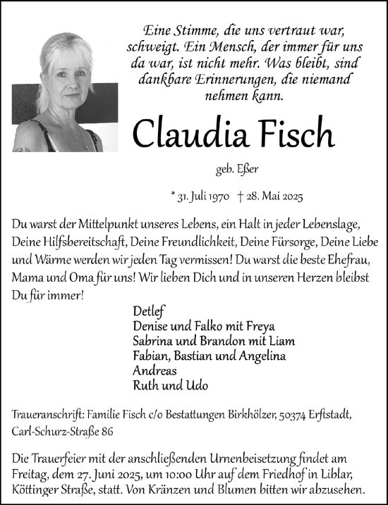 Anzeige von Claudia Fisch von  Werbepost 