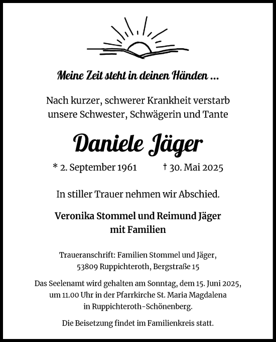 Anzeige von Daniele Jäger von Kölner Stadt-Anzeiger / Kölnische Rundschau / Express