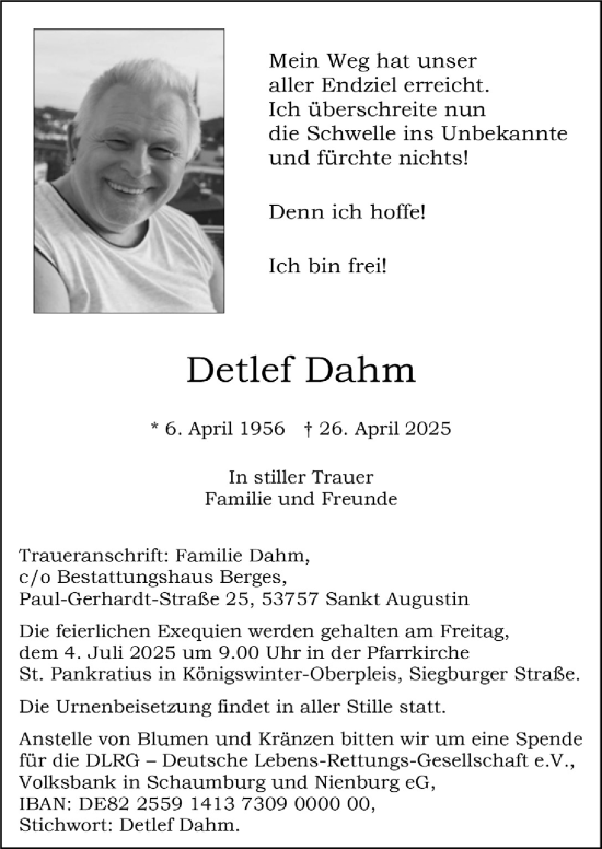 Anzeige von Detlef Dahm von  Extra Blatt 
