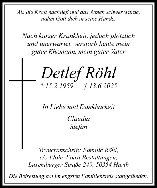 Anzeige von Detlef Röhl von  Wochenende 