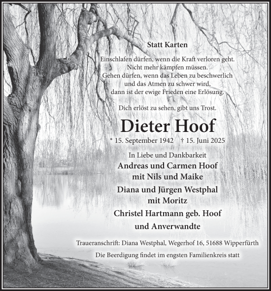Anzeige von Dieter Hoof von  Anzeigen Echo 