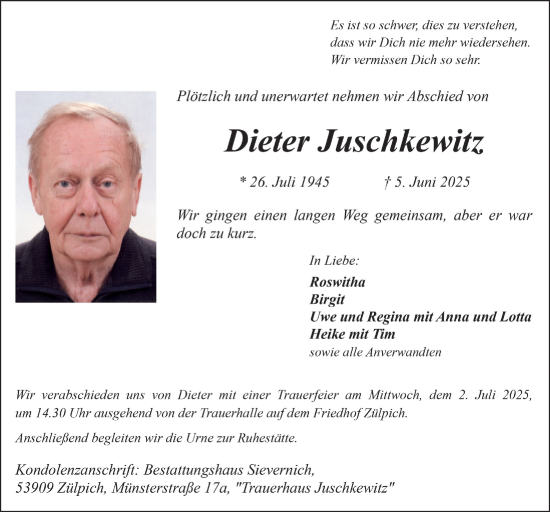 Anzeige von Dieter Juschkewitz von  Blickpunkt Euskirchen 
