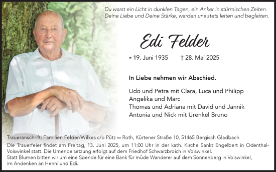 Anzeige von Edi Felder von Kölner Stadt-Anzeiger / Kölnische Rundschau / Express