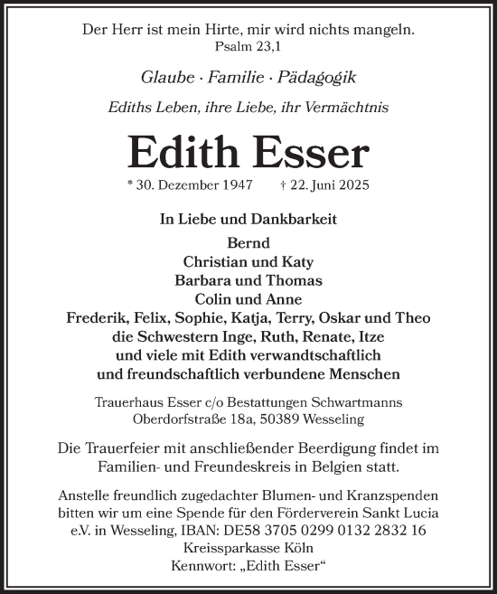 Anzeige von Edith Esser von  Schlossbote/Werbekurier 
