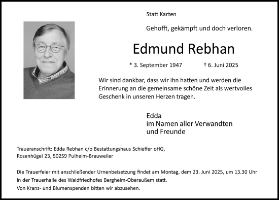 Anzeige von Edmund Rebhan von  Werbepost 